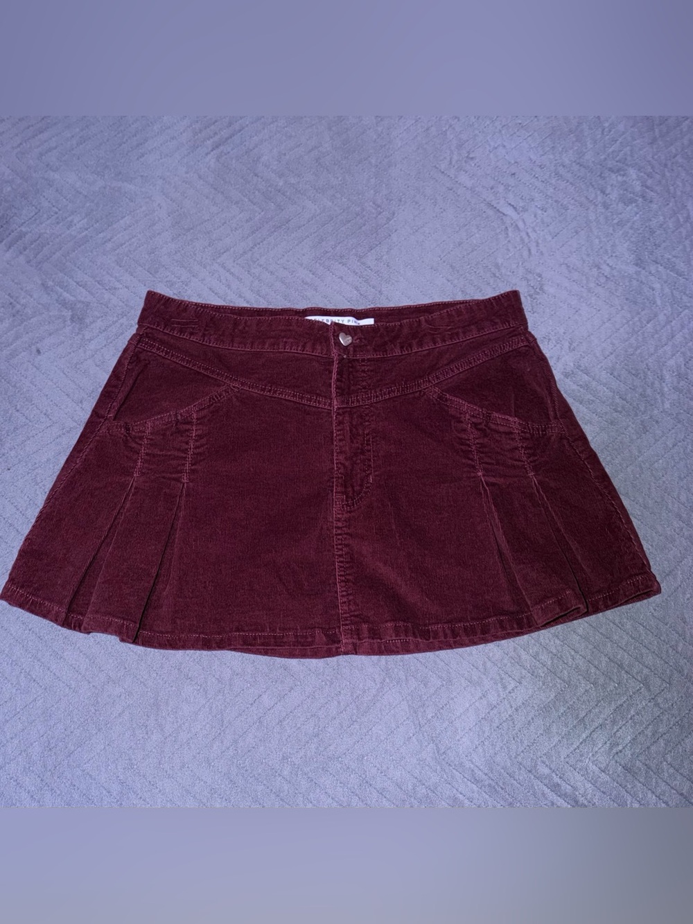 Women's Celebrity Pink Burgundy Corduroy Pleated Mini Skirt Size L